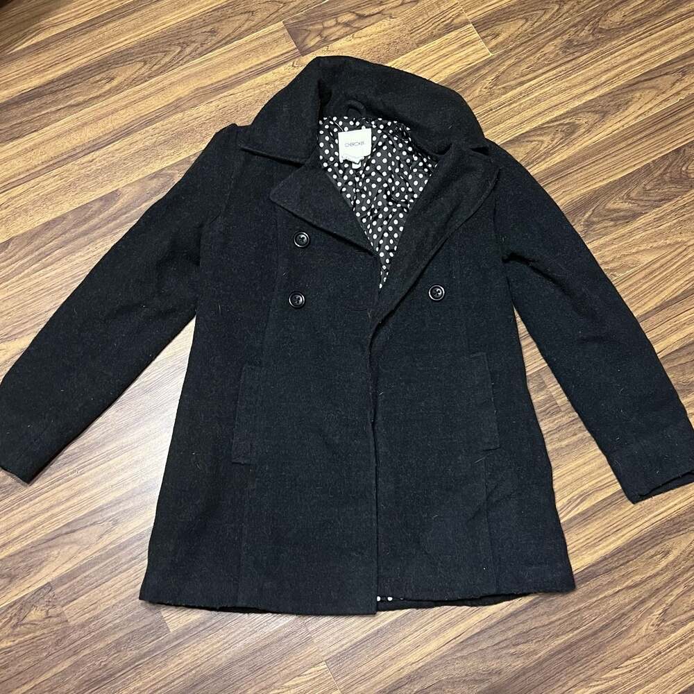 Cherokee Girls' Black Double Breasted Pea Coat with Polka Dot Lining Size L 10/1